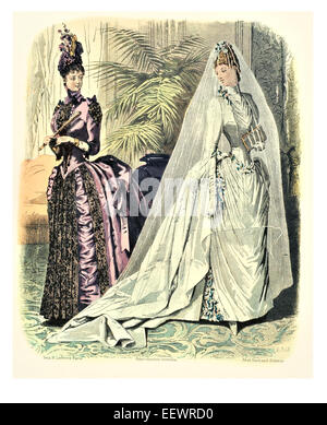 La Mode Illustree costume d'époque victorienne robe a la mode robes robe voile mousseline jupe brassard fioritures les noces Banque D'Images