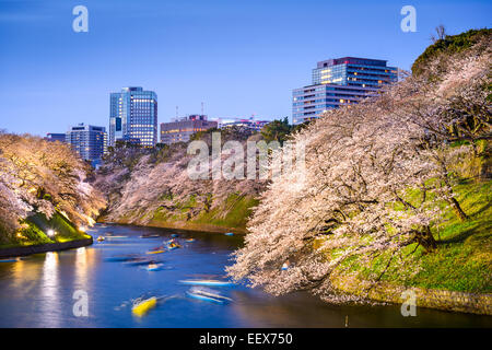 Tokyo, Japon à Chidorigafuchi douves du palais impérial pendant la saison de printemps. Banque D'Images