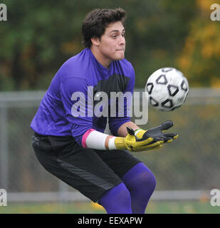 Notre Dame vs Xavier action de jeu au champ des anciens combattants de West Haven. Banque D'Images