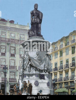 Luis de Camoes (1524-1580). Poète portugais. Monument à Lisbonne. La gravure. De couleur. Banque D'Images