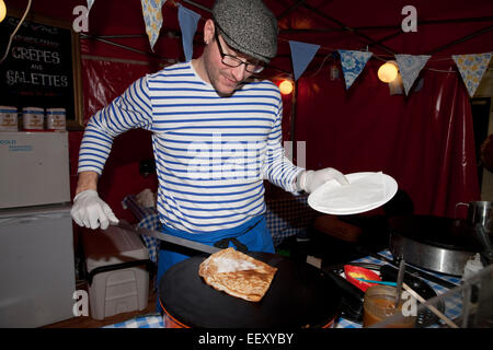 Crêpes fraîchement faite à l'être France Show 2015 à Olympia Londres Banque D'Images