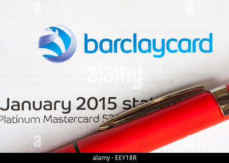 Les dépenses après Noël Barclaycard Janvier 2015 déclaration arrive - Platinum Mastercard Banque D'Images