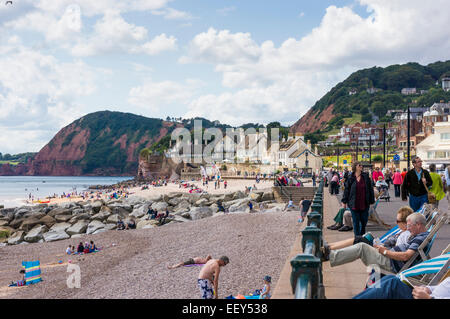 Littoral, promenade et plage de Sidmouth, l'est du Devon, England, UK en été Banque D'Images