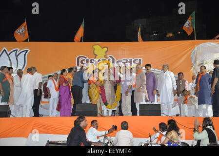 AHMEDABAD, Gujarat/INDE - 16 MAI 2014 : Premier Ministre à Vijayutsav Narandra Modi rally après avoir remporté un énorme majorité dans les sondages à Dharnidhar Lok Sabha le 16 mai 2014 à Ahmedabad, Inde. Banque D'Images