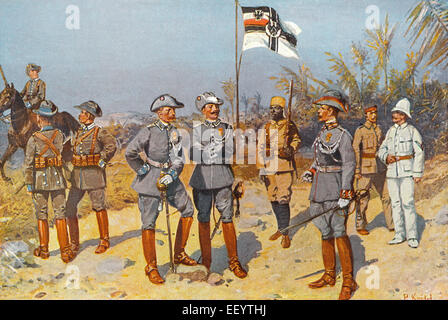 Uniformes des soldats coloniaux impériale allemande en Afrique de l'Est,1894, Banque D'Images