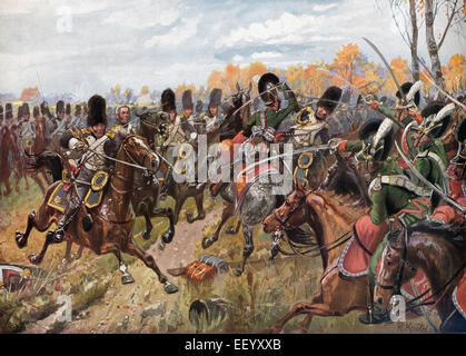 Le Chevaulegers-Regiment bavarois dans la bataille avec la cavalerie de la Garde Impériale, bataille de Hanau, 30 au 31 octobre 1813, Ge Banque D'Images