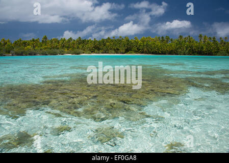 Les Îles Cook, Aitutaki (aka Araura). Un pied, une petite île 'motu' ou un îlot dans le sud-est de la lagune. Banque D'Images