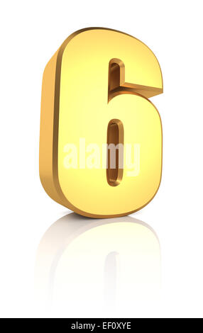 Le rendu 3d Nombre d'or 6 isolé sur fond blanc Banque D'Images