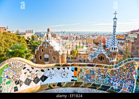 Le Parc Guell à Barcelone, Espagne. Banque D'Images