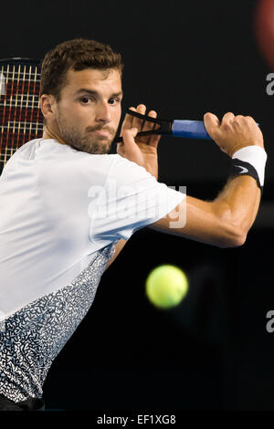 Melbourne, Australie. 25 Jan, 2015. 10ème seed Grigor Dimitrov (BUL) en action dans un 4ème cycle 6ème match contre Andy Murray de semences (GBR) au jour 7 de l'Australian Open 2015 Tournoi de tennis du grand chelem à Melbourne Park, Melbourne, Australie. Bas Sydney/Cal Sport Media. © csm/Alamy Live News Banque D'Images