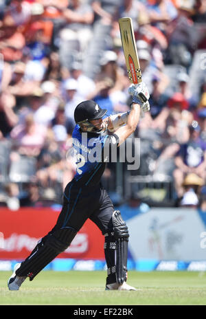 25.01.2015. Dundedin, Nouvelle-Zélande. Kane Williamson. Un jour de l'ANZ série international de cricket. Match 6 entre la Nouvelle-Zélande chapeau noir et le Sri Lanka à l'Ovale de l'Université de Dunedin. La Nouvelle-Zélande. Dimanche 25 janvier 2015. Banque D'Images