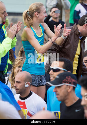 Détenteur du record du monde du marathon, Paula Radcliffe, au Gran Canaria Marathon et 10km de course. Banque D'Images