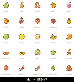 Jeu d’icônes de fruits Banque D'Images