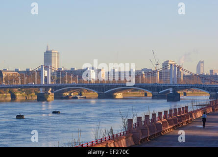 Chelsea Bridge et la Tamise de Battersea Park Londres Angleterre Europe Banque D'Images