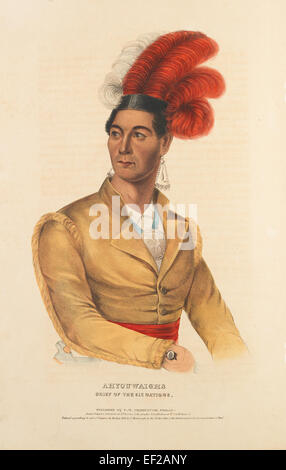 Ahyouwaighs était un chef des six Nations, une coalition de tribus amérindiennes connues pour leur rôle dans l'histoire de la Confédération iroquoise. Son leadership faisait partie de l'histoire complexe de la gouvernance des Amérindiens. Banque D'Images