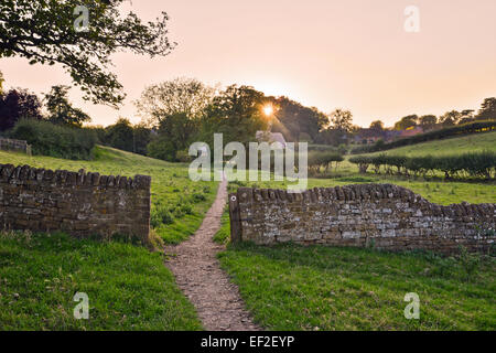 Sentier public menant à travers la campagne de Harlstone dans le Northamptonshire Banque D'Images