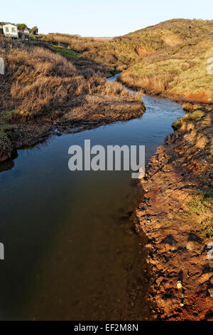 Grange Chine, île de Wight, l'eau transporte de la localité de Buddle Brook près de la mer à proximité de la Grange Ferme et Maison de pitch Banque D'Images