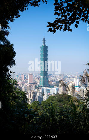 Taipei, Taiwan - Dec 30, 2014 : Vue de l'Éléphant de Taipei 101 Mt. à Taipei. Nangang District mène pour le sentier de randonnée Banque D'Images