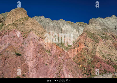 Falaises colorées dans la vallée Quebrada de Humahuaca en Argentine, province de Jujuy Banque D'Images