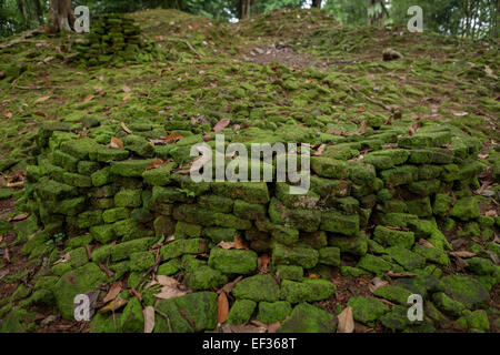 Morceaux de briques de la ruine d'une ancienne structure à candi Koto Mahligai (temple de Koto Mahligai) à Muaro Jambi, Jambi, Indonésie. Banque D'Images