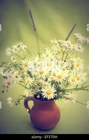 Bouquet de fleurs sauvages dans un pot en argile, close-up Banque D'Images