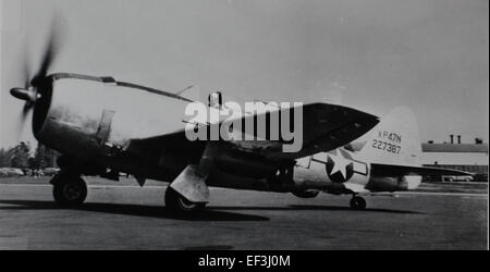 Le YP-47M Thunderbolt, numéro de série 42-27387, était une version modifiée du chasseur P-47 utilisé par les forces aériennes de l'armée américaine pendant la seconde Guerre mondiale. Cette variante présentait des performances améliorées pour le combat à haute altitude. Banque D'Images