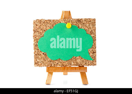 De chevalet bois avec panneau de liège et vert bulle isolé sur fond blanc Banque D'Images