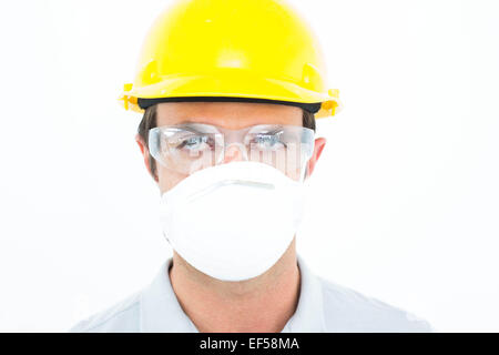 Worker wearing masque de protection et des lunettes Banque D'Images