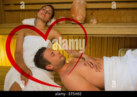 Image composite de l'amour couple relaxing in a sauna Banque D'Images