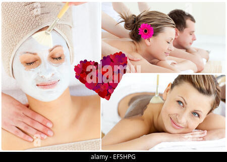 Image composite de collage d'un beau couple d'avoir des traitements de relaxation Banque D'Images