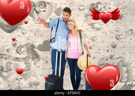 Composite image jeune couple prêt à aller en vacances Banque D'Images