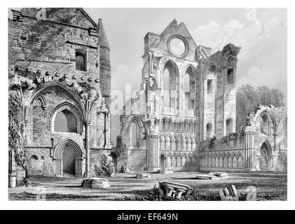 1852 Aberbrothoc Bhrothaig Obar Arbroath Abbey Angus Scotland Chapter House et transept sud ruine Banque D'Images