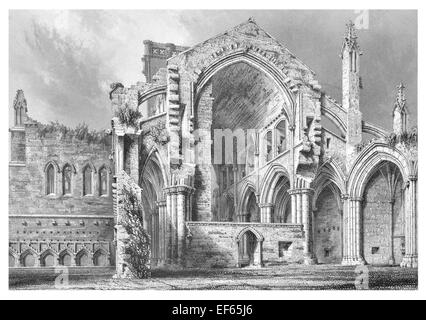 Nef 1852 St Mary's abbaye de Melrose Ordre Cistercien Roxburghshire Scottish Borders ruine ruiné Banque D'Images