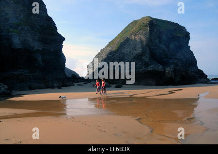 Septembre 2014 Le Bedruthan Steps et plage de Bedruthan, Cornwall. Pic Mike Walker, Mike Walker Images Banque D'Images