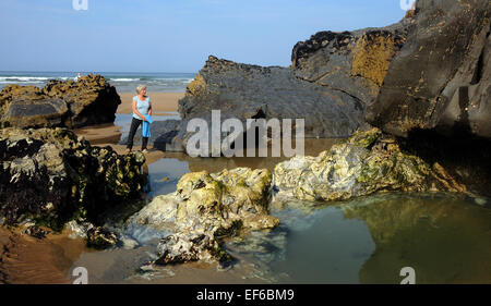 Septembre 2014 Le Bedruthan Steps et plage de Bedruthan, Cornwall. Pic Mike Walker, Mike Walker Images Banque D'Images