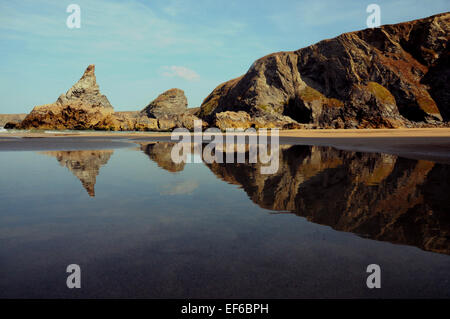 Septembre 2014 Le Bedruthan Steps et plage de Bedruthan, Cornwall. Pic Mike Walker, Mike Walker Images Banque D'Images