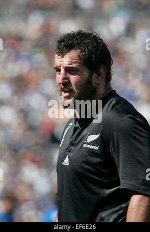 Joueur de rugby néo-zélandais Carl Hayman jouant dans la Coupe du Monde 2007 à Marseille, France Banque D'Images