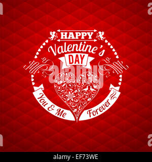 Happy Valentine's Day Card avec étiquette rétro, Cœur, ruban et Cupids on Triangle motif en mosaïque. Banque D'Images