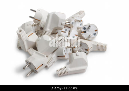 Groupe de fourche électrique isolé sur fond blanc Banque D'Images