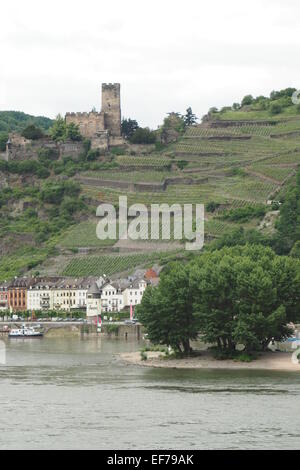 Château Gutenfels, également connu sous le nom de Château Caub, au-dessus de la ville de Kaub en Rhénanie-Palatinat, Allemagne. Banque D'Images