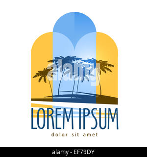 Palmiers logo vector modèle. Plage de l'île ou icône. Banque D'Images