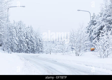 Paysage de neige et de la route Banque D'Images