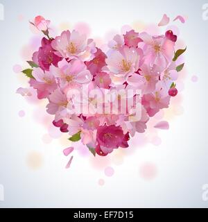 Fond doux printemps vecteur avec coeur de pétales de fleurs de cerisier et Illustration de Vecteur