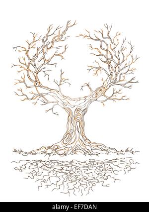 Ce graphique linéaire vectorielle big tree branchy rassis Illustration de Vecteur