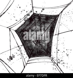 Vector hand photo fusain grunge black spiders web,isolé sur fond blanc Illustration de Vecteur