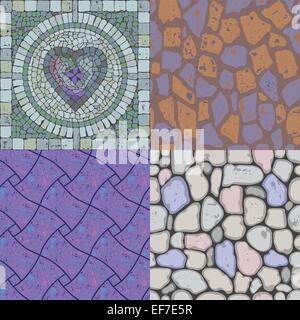 Vector set de différentes textures de pierre marbre mosaïque avec coeur Illustration de Vecteur