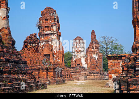 Ruines de stupas bouddhistes au Wat Mahathat dans le parc historique d'Ayutthaya, Thaïlande Banque D'Images