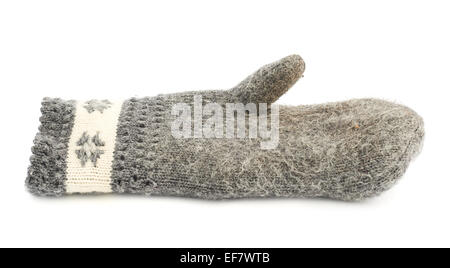 Old Grey effilochée mitten isolated Banque D'Images