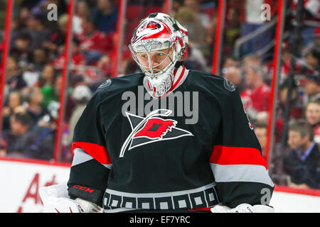 Raleigh, Caroline du Nord, USA. 27 Jan, 2015. Le gardien des Hurricanes de la Caroline Anton Khudobin (31) au cours de la partie de la LNH entre le Lightning de Tampa Bay et les Hurricanes de la Caroline au PNC Arena. Les Hurricanes de la Caroline a battu le Lightning de Tampa Bay 4-2. Credit : Andy Martin Jr/Alamy Live News Banque D'Images