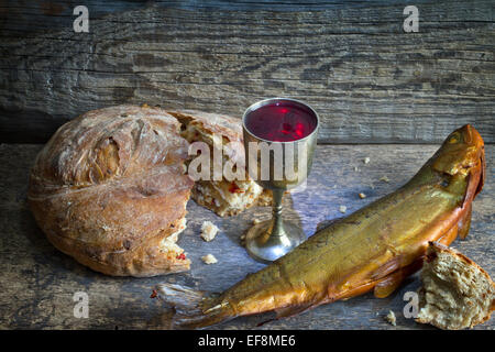 Le pain et le vin la sainte communion concept symbole signe Banque D'Images